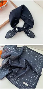 Dark blue cotton bandana scarf with retro paisley and heart print for daily wear detail.