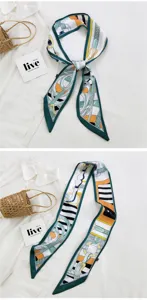 Élégante écharpe longue en soie avec imprimé de luxe pour cheveux et sacs accessoire élégant