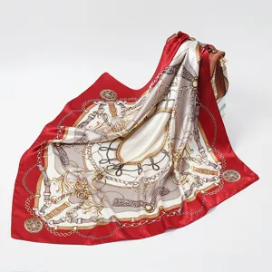 Luxury women silk scarf 90x90cm elegant chain print square scarf fashion headwear