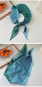 Stylish blue-green striped silk scarf versatile neckerchief fashion hair accessory