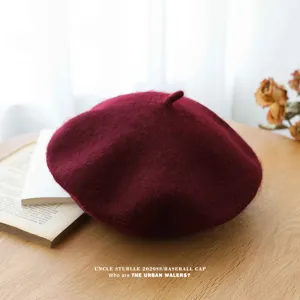 Boina de lana mujer otoño invierno retro estilo británico color sólido vintage sombrero de pintor