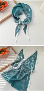 Teal paisley silk scarf fashion bandana stylish hair band elegant neckerchief accessory