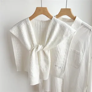 Knitted shawl fake collar white sweater accessory stylish detachable shoulder wrap detail