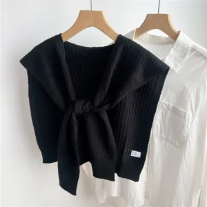 Solid color knit fake collar shawl versatile autumn winter women shoulder cape top