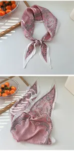 Pink paisley silk scarf bandana for women, versatile hair band and stylish neck accessory.
