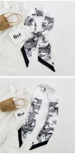 Élégant foulard en soie avec imprimé cheval, long ruban pour cheveux, sacs et cou.