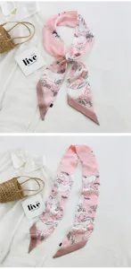 Foulard en soie rose avec motif de cheval pour femme ruban de sac accessoire de cheveux