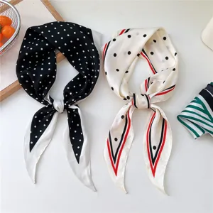 Chic polka dot silk scarf for women, stylish diamond shape hair band and neck accessory.