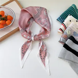 Women fashion pink paisley bandana silk scarf spring summer elegant hair band neckerchief