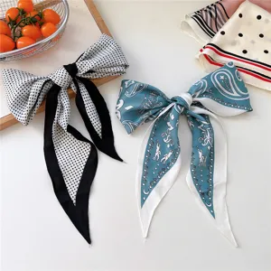 Polka dot silk scarf hair band elegant women hair accessory stylish bow hair tie ribbon