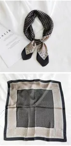 Pañuelo de seda cuadrado estilo coreano 70cm, patrón geométrico retro, elegante accesorio de mujer.