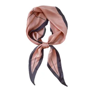 Pink geometric narrow silk scarf for women, versatile hair band and stylish neck accessory.