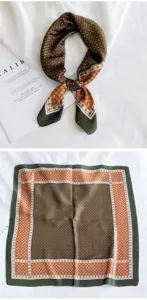 Pañuelo cuadrado de seda estilo coreano 70cm para mujer, estampado geométrico elegante.