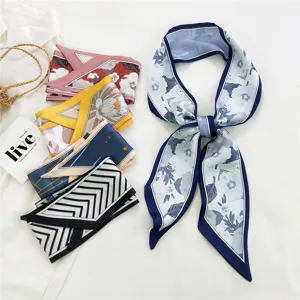 Écharpe Twilly Imprimée Mode pour Femmes Ruban Long Sensation Soie Bandeau Géométrique Floral pour Cheveux Poignée de Sac Enveloppement Cou