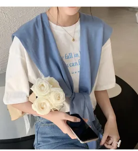 Solid color knit small shawl, summer air conditioning room anti-sunburn shoulder-hanging top.