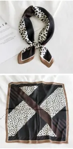 Mujer moda 70cm pañuelo de seda cuadrado, elegante estampado leopardo geométrico pañuelo