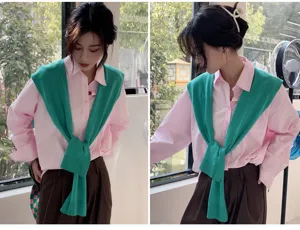 Women knitted shawl sweater solid color stylish autumn spring casual chic fashion outer wear top