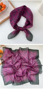 Floral print small square scarf for women, breathable neckerchief, stylish hair accessory.