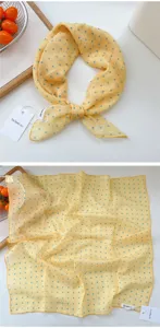 Cotton linen polka dot square scarf for women, lightweight summer neckerchief and hair band accessory.
