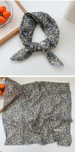 Foulard carre floral femmes style coton lin foulard de tete elegant imprime floral detail