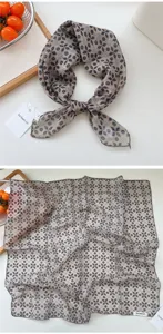 Cotton linen small square scarf floral print vintage neckerchief stylish hair band accessory
