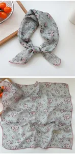 Foulard carré en coton et lin fleuri pour femmes, léger foulard d'été et bandeau.