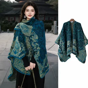 Scialle Avvolgente Ispessito con Jacquard Paisley Etnico Vintage da Donna Caldo Mantello da Viaggio Invernale