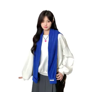 Koreanischer blauer Strickschal für Herbst Damen Pullover Poncho lässiger eleganter Umhang