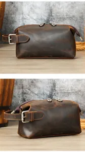Men's vintage genuine leather clutch bag large capacity business casual retro toiletry pouch