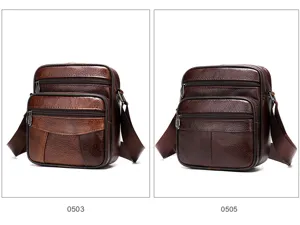 Men Vintage Genuine Leather Crossbody Bag Multi-Layer Retro Shoulder Bag Casual