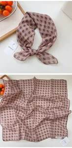 Detailed view of a 55cm cotton linen square scarf with chic geometric floral pattern design.