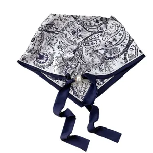 Women paisley print silk scarf with pearl magnetic buckle, elegant autumn winter neckerchief.