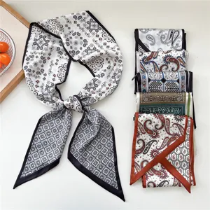 Pañuelo largo de seda estilo cachemir para mujer, elegante bufanda y cinta para camisa.