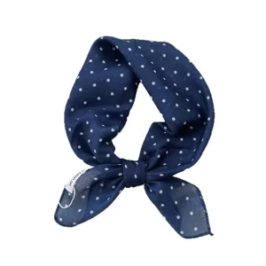 Dark blue polka dot cotton linen scarf, versatile headband or neck scarf for summer travel outfits.