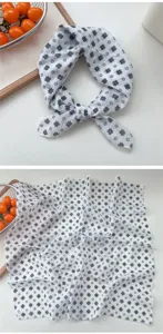 Breathable cotton linen small square scarf, floral print neckerchief for women fashion.