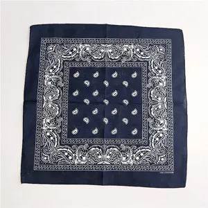 Navy blue cotton bandana with classic paisley print, versatile square scarf for daily wear.