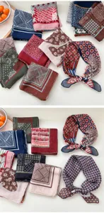 Piccolo fazzoletto quadrato cotone lino donna stampa floreale geometrica traspirante vintage foulard