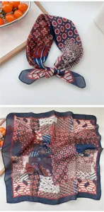 Elegante foulard quadrato con stampa geometrica, tessuto di cotone traspirante, estate.