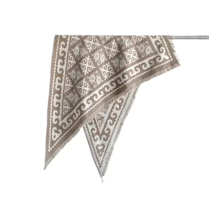 Warm jacquard faux cashmere shawl scarf with fringe, elegant winter warm outerwear cape.