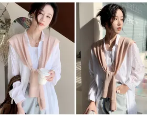 Solid color knitted women's small shawl, stylish summer and spring outerwear decoration for women.