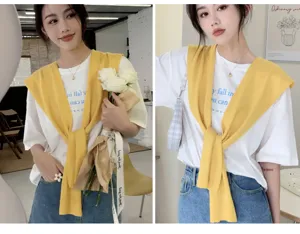 Solid color knitted small shawl women summer outer wear fake tie sweater fashion decoration