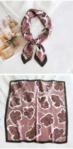 Pañuelo cuadrado de seda mujer, elegante estampado floral, accesorio chic de primavera y verano.