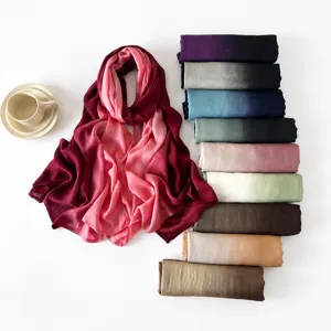 Écharpe Femme Rétro Dégradé Coton Rayonne Polyvalente Légère Plissée Longue Châle Accessoires de Mode