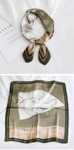 Pañuelo cuadrado de seda para mujer, elegante bufanda con estampado artístico verde para diario.