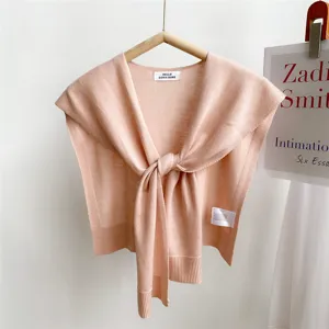 Solid color knitted small shawl for women summer air-conditioned room shoulder scarf top