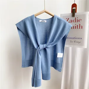 Solid color knitted shawl women summer outer wear air conditioned room shoulder hanging