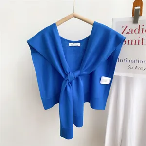 Solid color knit small shawl women summer outerwear air-conditioned room shoulder wrap stylish top