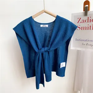 Solid color knitted small shawl women summer outerwear air-conditioned room decorative cape