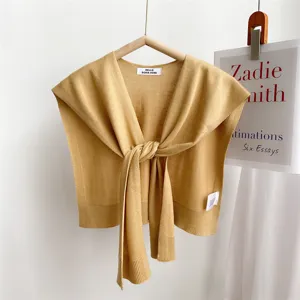 Solid color knit women small shawl front tie fashion stylish outer wear air-conditioned room