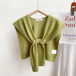 Stylish solid color knitted small shawl for women summer fashion fake collar wrap tops